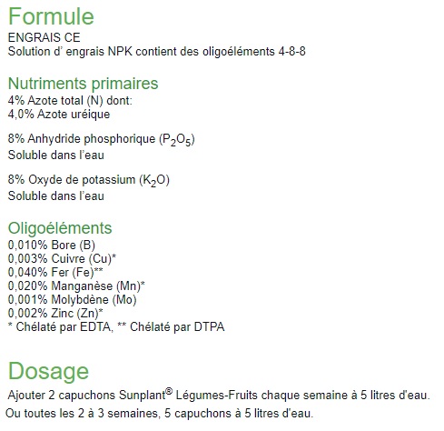 Dosage Engrais Légumes Fruits 1l SUNPLANT (10988)